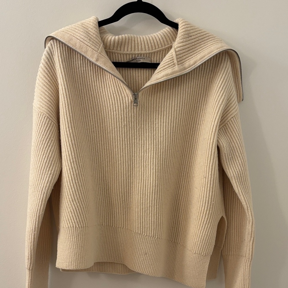 All Saints Cream Ribbed Sweater